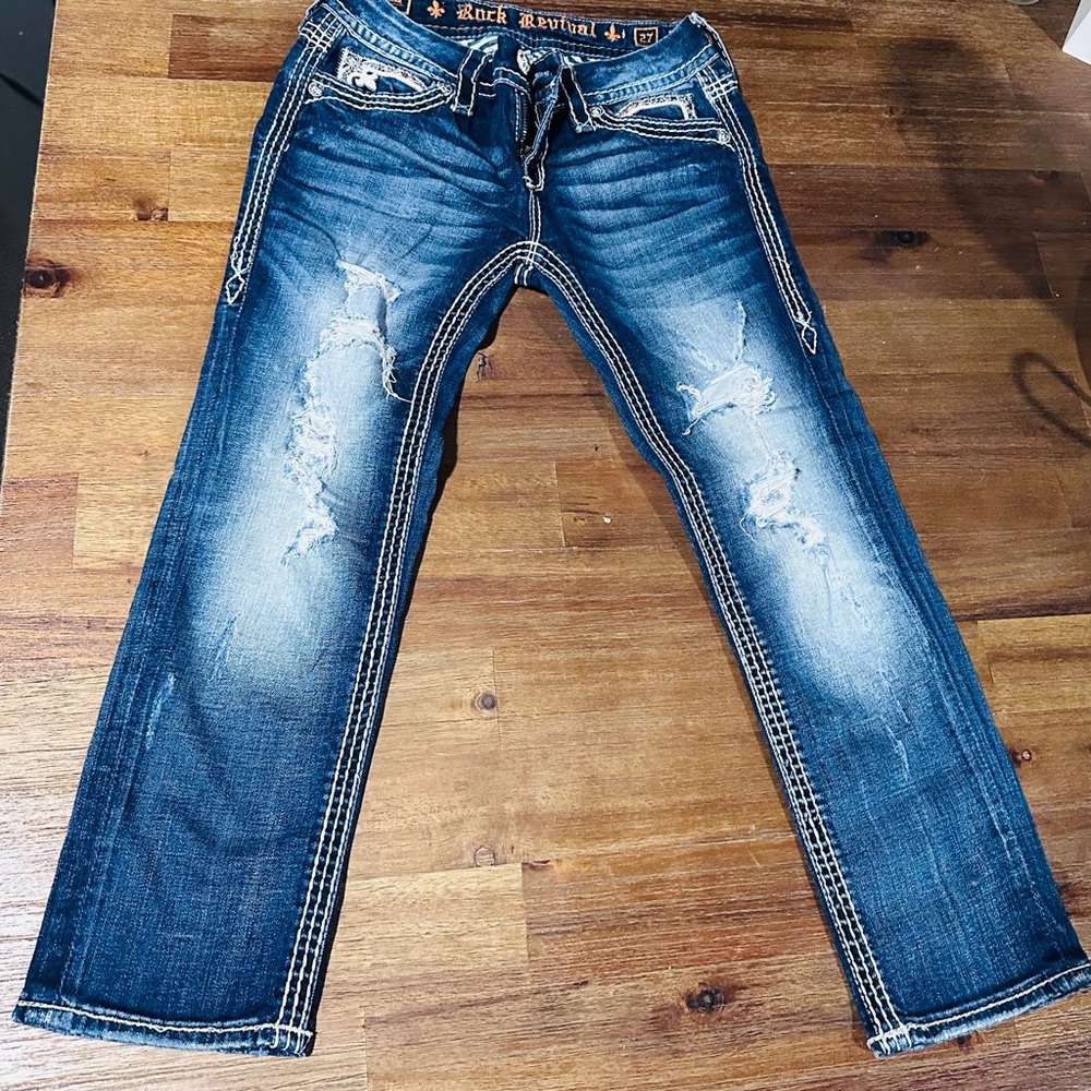 Rock Revival Blue Distressed Straight Jeans